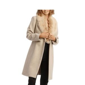 Club Monaco Cream Wool Coat with Faux Fur Collar